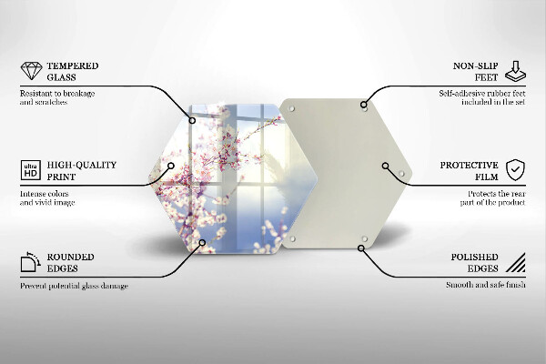 Skärbräda glas sexhörning Blommande träd