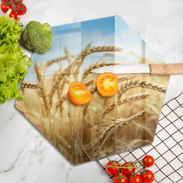 Skärbräda glas sexhörning Öron av spannmål i fältet