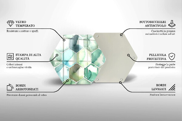 Skärbräda glas sexhörning Akvarell hexagoner