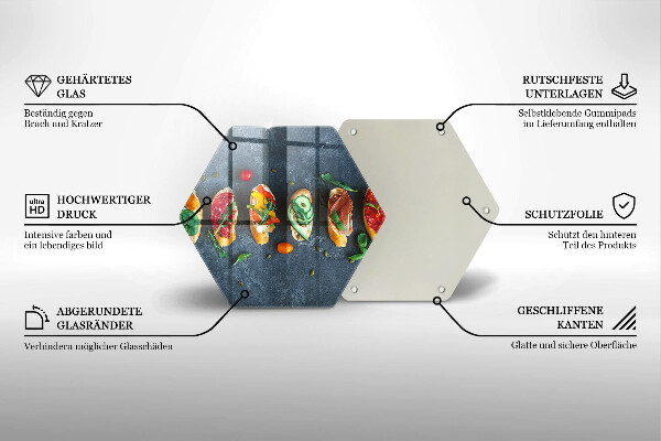 Skärbräda glas sexhörning Färgglada smörgåsar