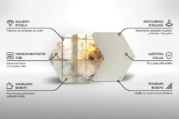 Skärbräda glas sexhörning Marmorstruktur med guld