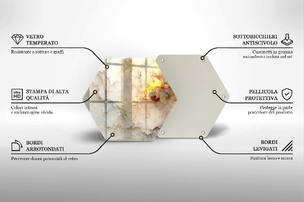 Skärbräda glas sexhörning Marmorstruktur med guld