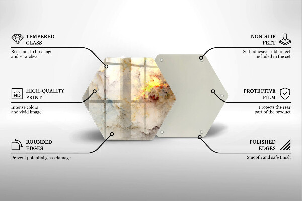 Skärbräda glas sexhörning Marmorstruktur med guld