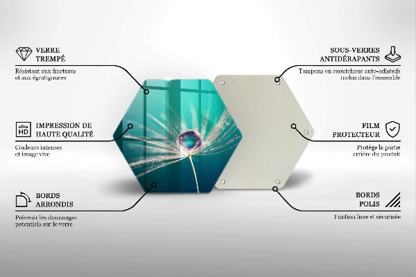 Skärbräda glas sexhörning Dagg på en maskros