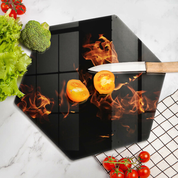 Skärbräda glas sexhörning Elda en levande låga