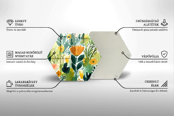 Skärbräda glas sexhörning Målade blommor