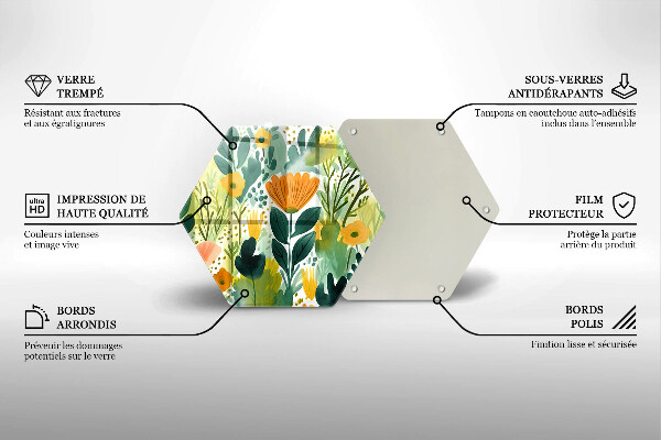Skärbräda glas sexhörning Målade blommor