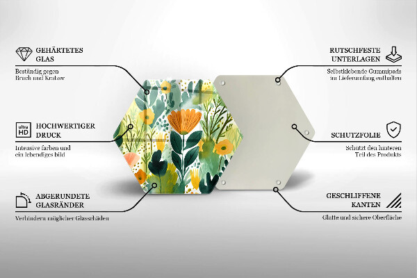 Skärbräda glas sexhörning Målade blommor