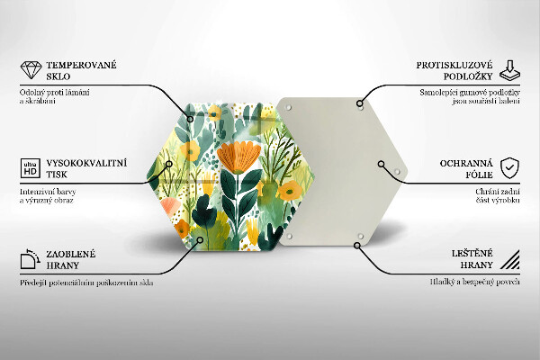 Skärbräda glas sexhörning Målade blommor