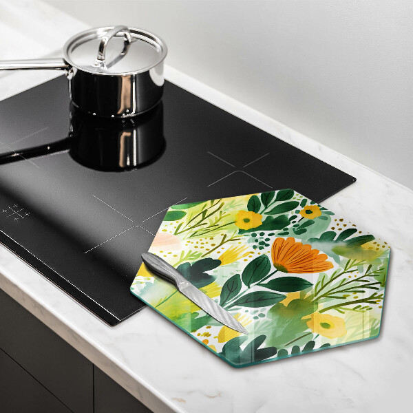 Skärbräda glas sexhörning Målade blommor