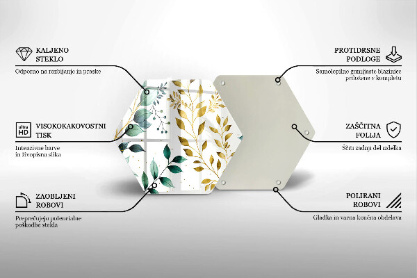 Skärbräda glas sexhörning Gröna och guldiga blad