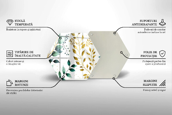 Skärbräda glas sexhörning Gröna och guldiga blad