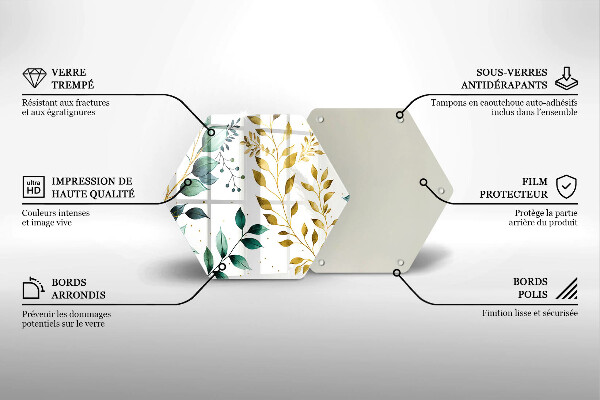 Skärbräda glas sexhörning Gröna och guldiga blad