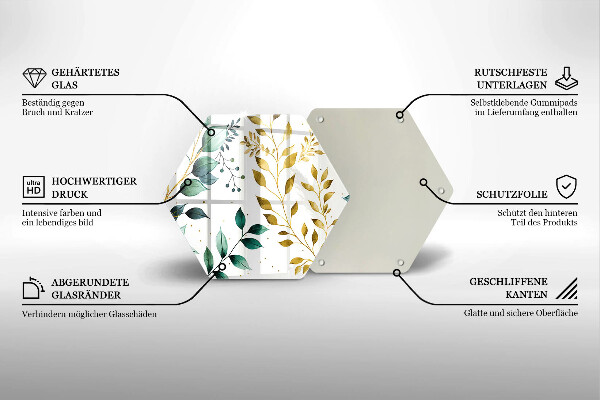 Skärbräda glas sexhörning Gröna och guldiga blad