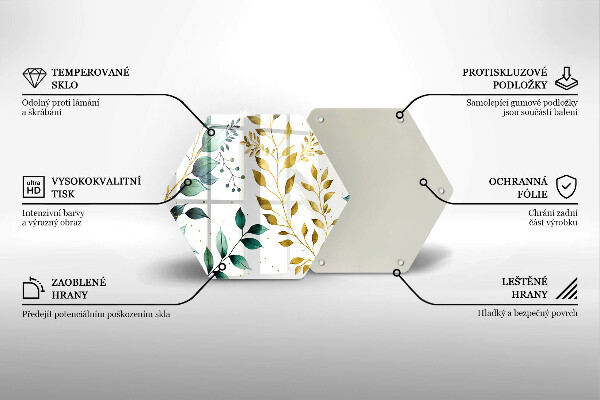 Skärbräda glas sexhörning Gröna och guldiga blad