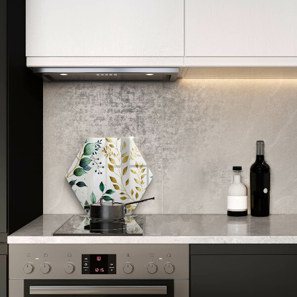 Skärbräda glas sexhörning Gröna och guldiga blad