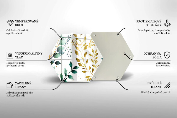 Skärbräda glas sexhörning Gröna och guldiga blad