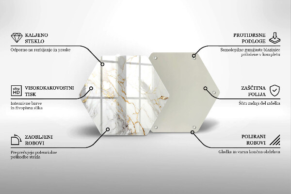 Skärbräda glas sexhörning Ljus marmor med guld