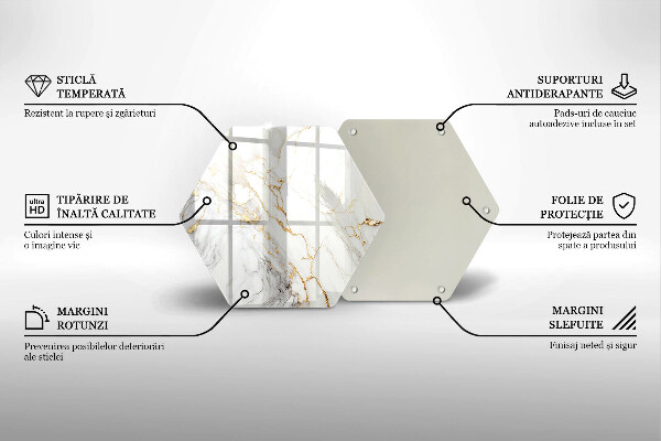 Skärbräda glas sexhörning Ljus marmor med guld