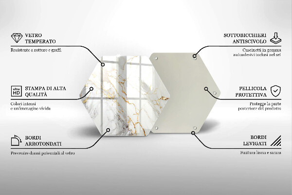 Skärbräda glas sexhörning Ljus marmor med guld