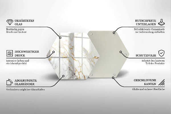 Skärbräda glas sexhörning Ljus marmor med guld