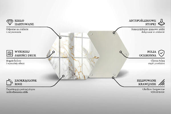 Skärbräda glas sexhörning Ljus marmor med guld