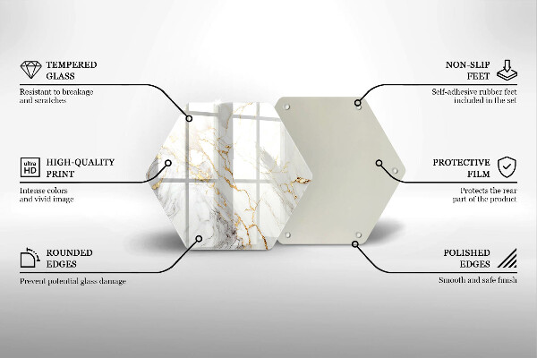 Skärbräda glas sexhörning Ljus marmor med guld