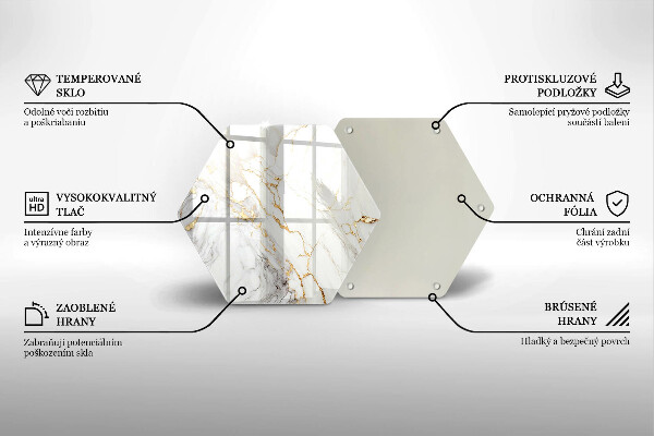 Skärbräda glas sexhörning Ljus marmor med guld