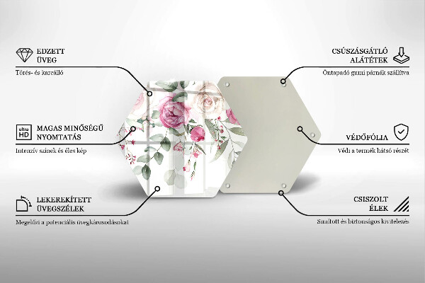 Skärbräda glas sexhörning Akvarell rosor