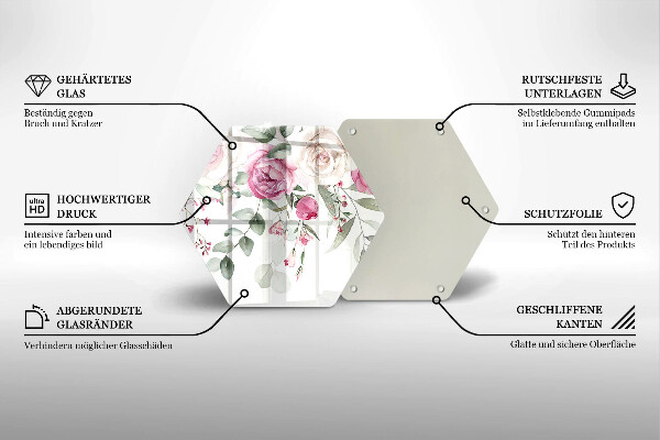 Skärbräda glas sexhörning Akvarell rosor