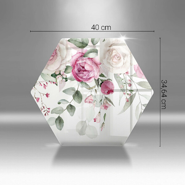 Skärbräda glas sexhörning Akvarell rosor
