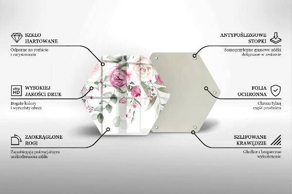 Skärbräda glas sexhörning Akvarell rosor