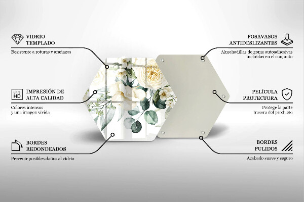 Skärbräda glas sexhörning Akvarell blommor