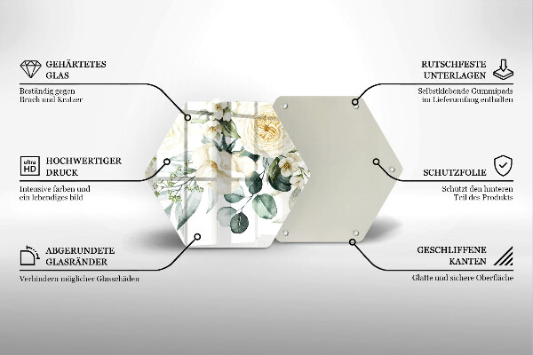 Skärbräda glas sexhörning Akvarell blommor