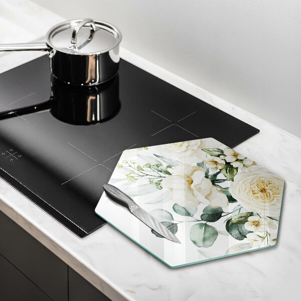 Skärbräda glas sexhörning Akvarell blommor