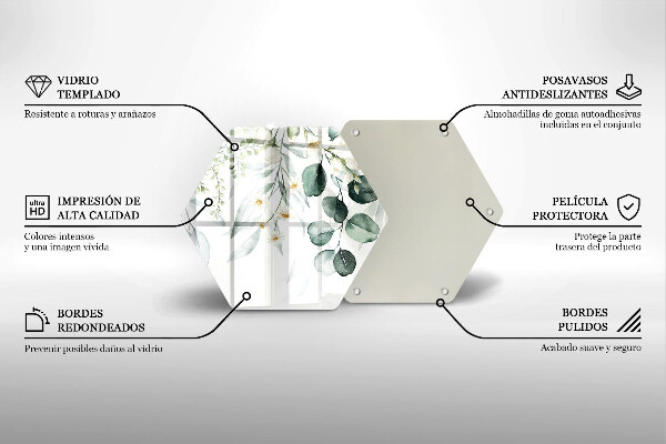 Skärbräda glas sexhörning Akvarellväxter