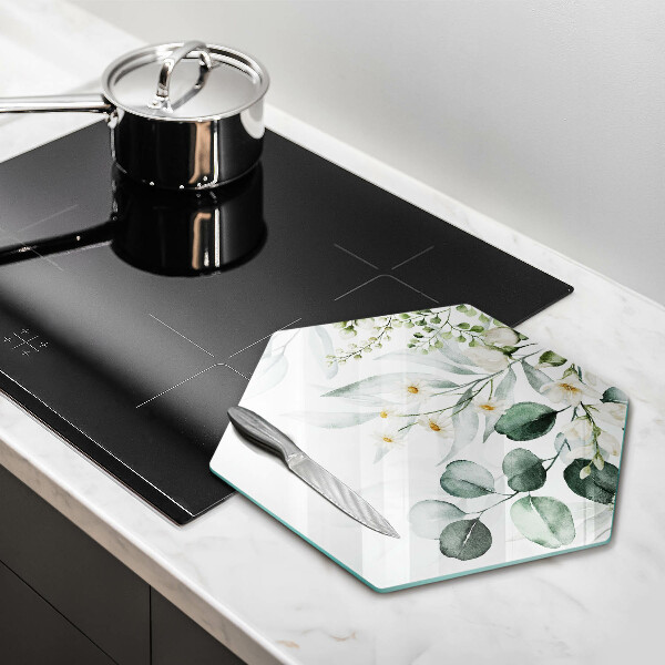 Skärbräda glas sexhörning Akvarellväxter