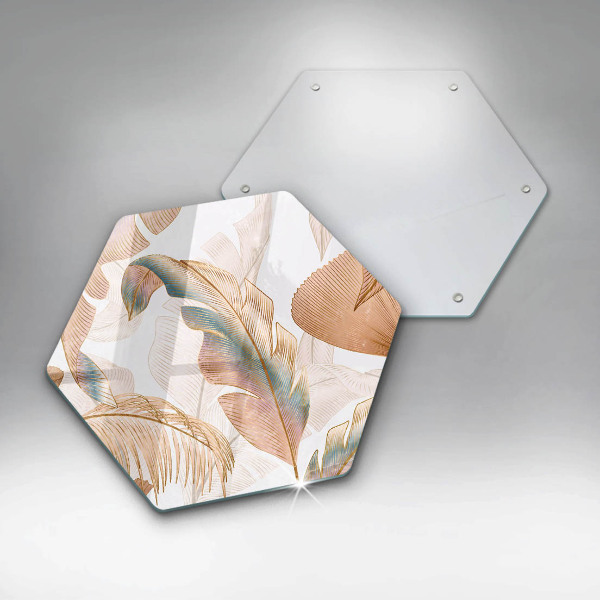 Skärbräda glas sexhörning Boho fjädrar och löv