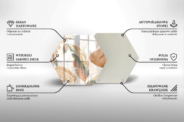 Skärbräda glas sexhörning Boho fjädrar och löv