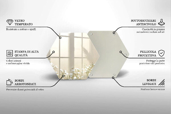 Skärbräda glas sexhörning Bohoblommor i gips