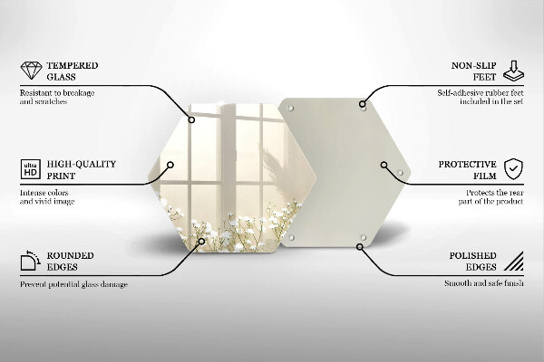 Skärbräda glas sexhörning Bohoblommor i gips