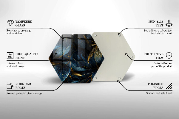 Skärbräda glas sexhörning Dekorativa blad med guld