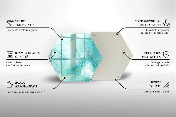 Skärbräda glas sexhörning Blå och guld abstraktion