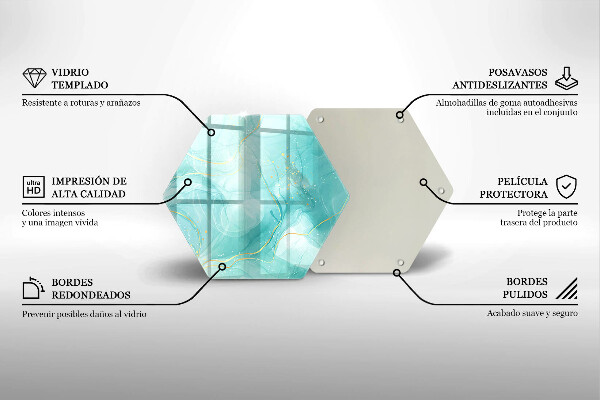 Skärbräda glas sexhörning Blå och guld abstraktion