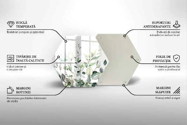 Skärbräda glas sexhörning Akvarellväxter