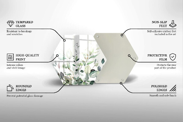 Skärbräda glas sexhörning Akvarellväxter
