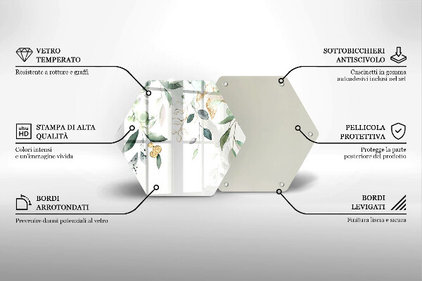 Skärbräda glas sexhörning Akvarell blad