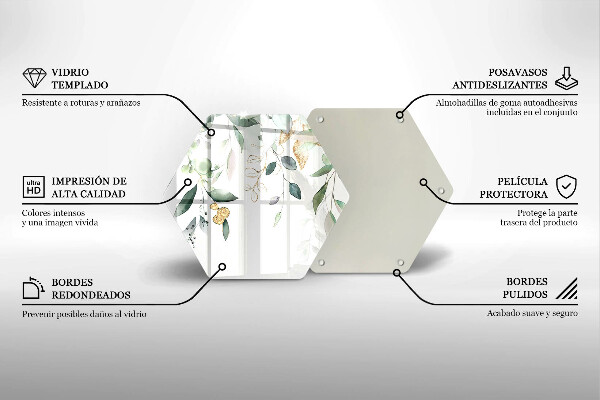 Skärbräda glas sexhörning Akvarell blad