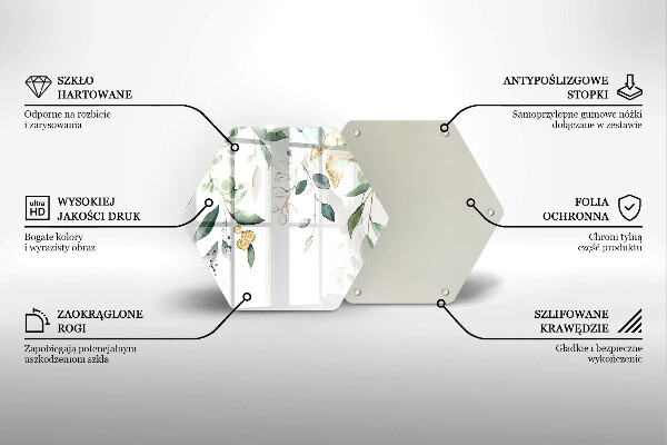 Skärbräda glas sexhörning Akvarell blad