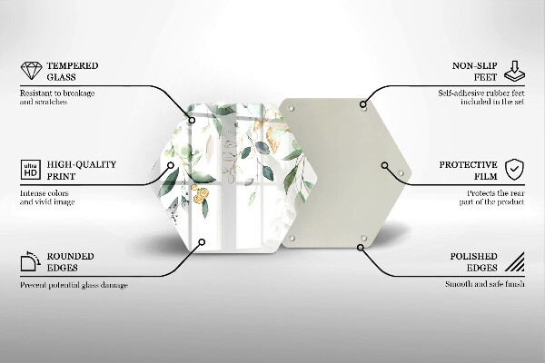 Skärbräda glas sexhörning Akvarell blad